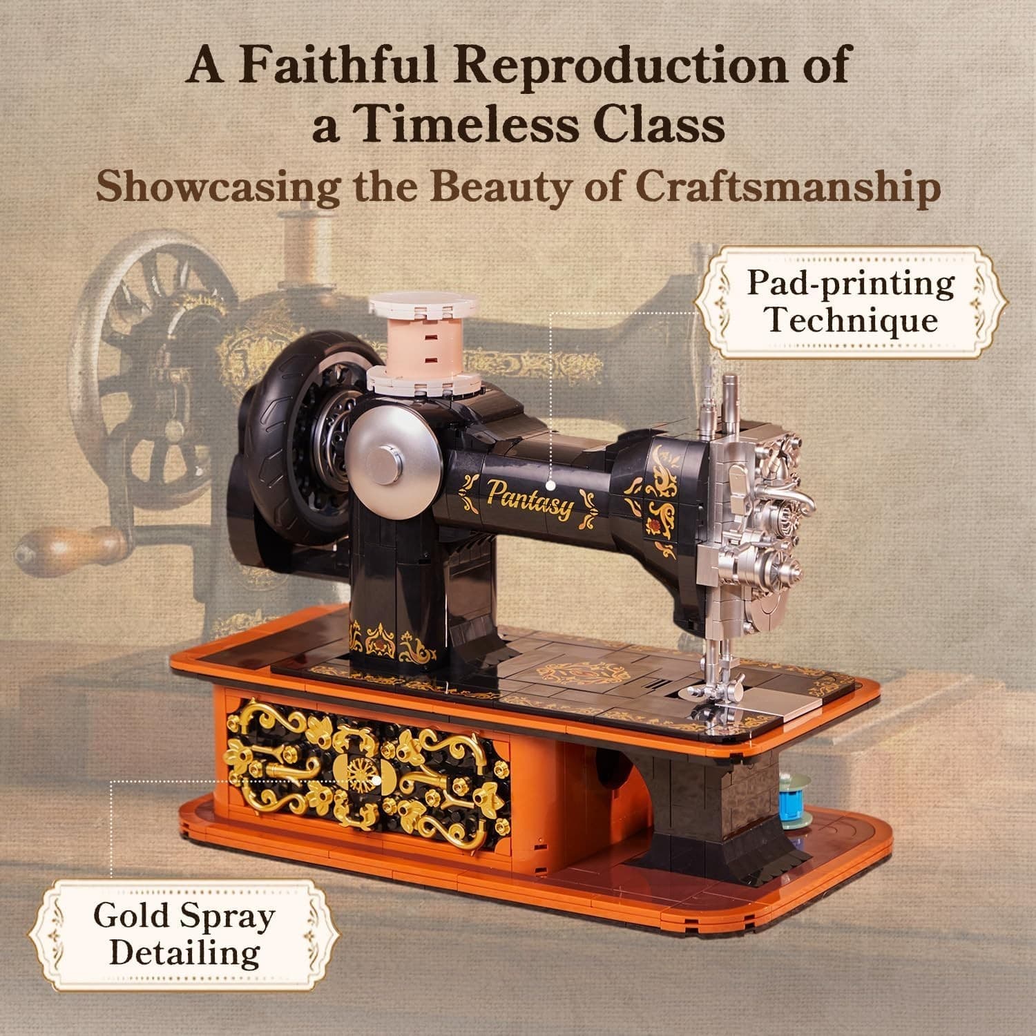 PANTASY Retro Building Set, Vintage Hand Crank Sewing Machine Brick Model, Colle - Thumbnail 3