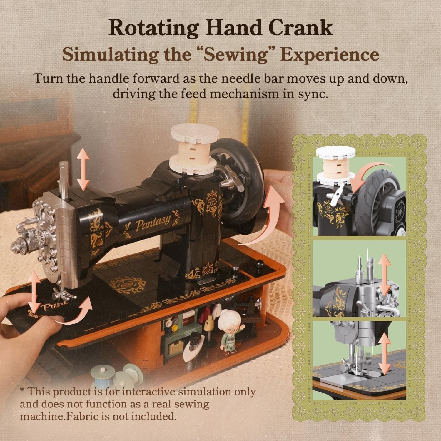 PANTASY Retro Building Set, Vintage Hand Crank Sewing Machine Brick Model, Colle - Thumbnail 4