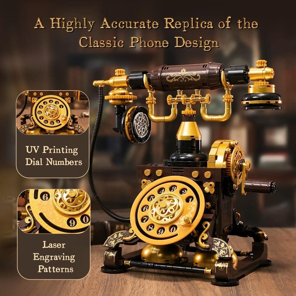 PANTASY Retro Phone Building Blocks Set for Adults, Vintage DIY Telephone Model - Thumbnail 4