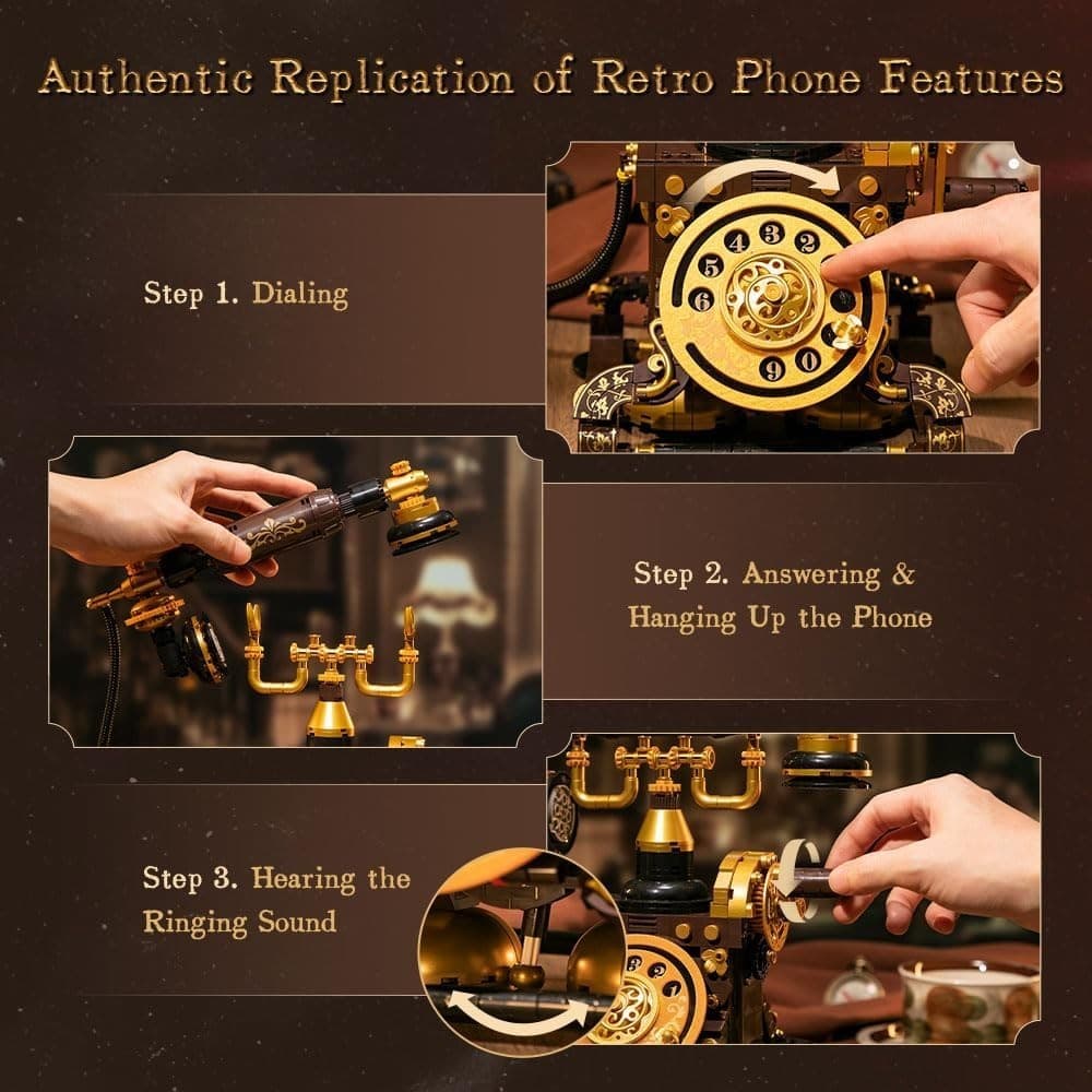 PANTASY Retro Phone Building Blocks Set for Adults, Vintage DIY Telephone Model - Thumbnail 5