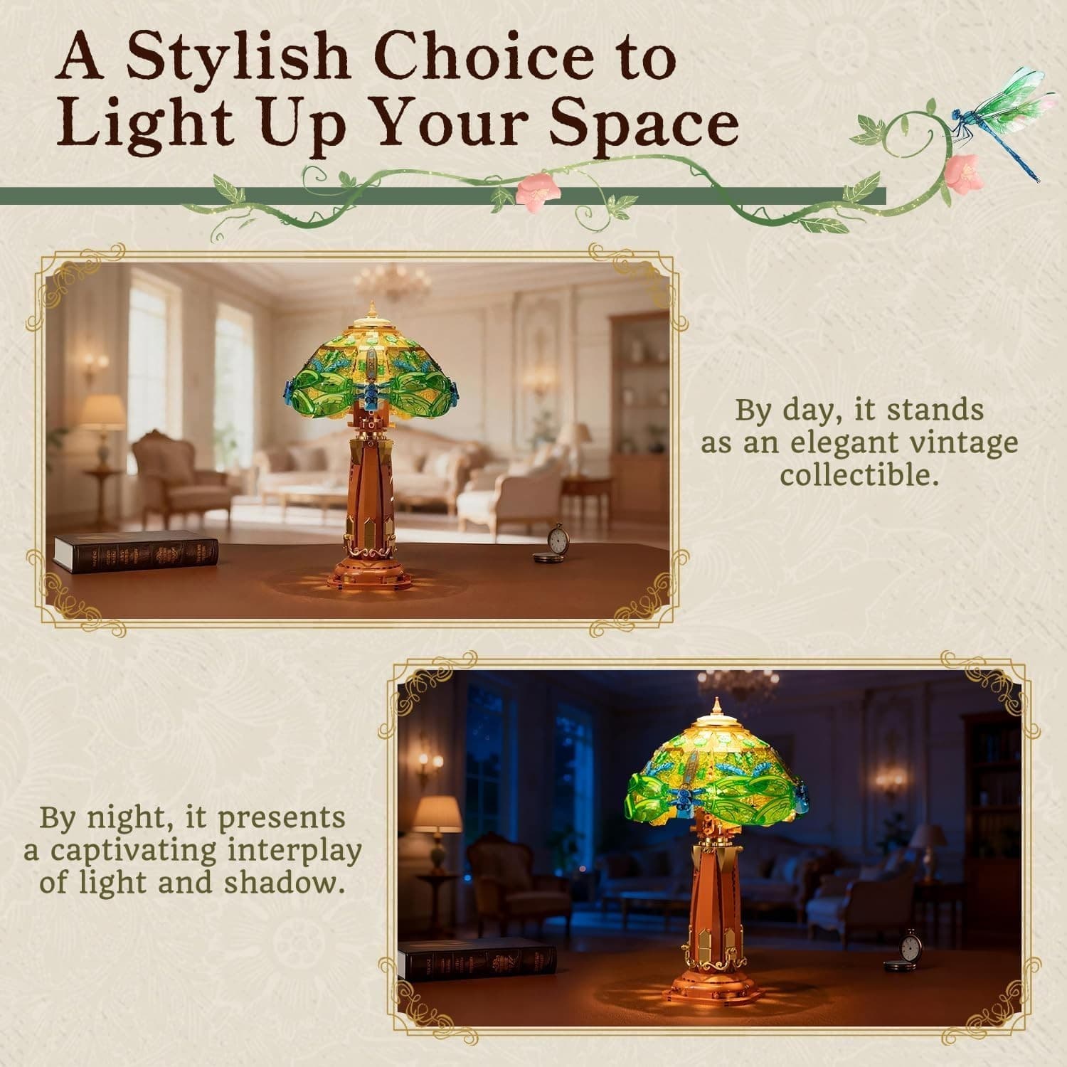 PANTASY Vintage Style Table Lamp Bricks Set, Stained Glass Lamp Building Block S - Thumbnail 6