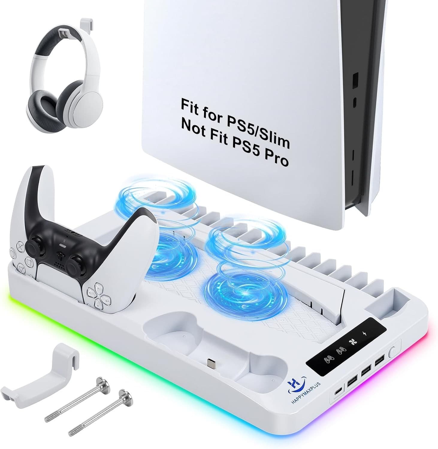 PS5 Cooling Station with Dual Controller Charger, Headset Holder, 3 USB & USB-C - Image 1