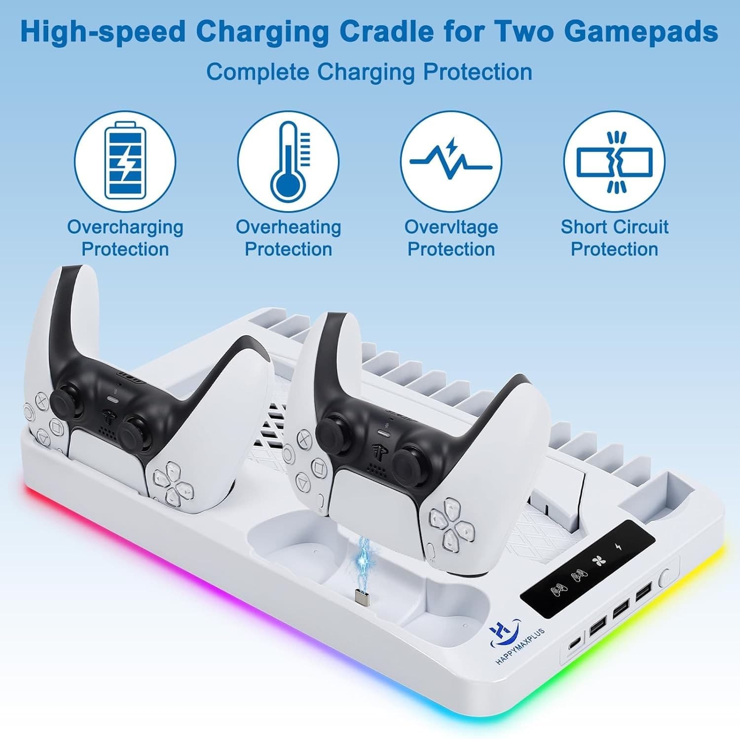 PS5 Cooling Station with Dual Controller Charger, Headset Holder, 3 USB & USB-C - Thumbnail 3