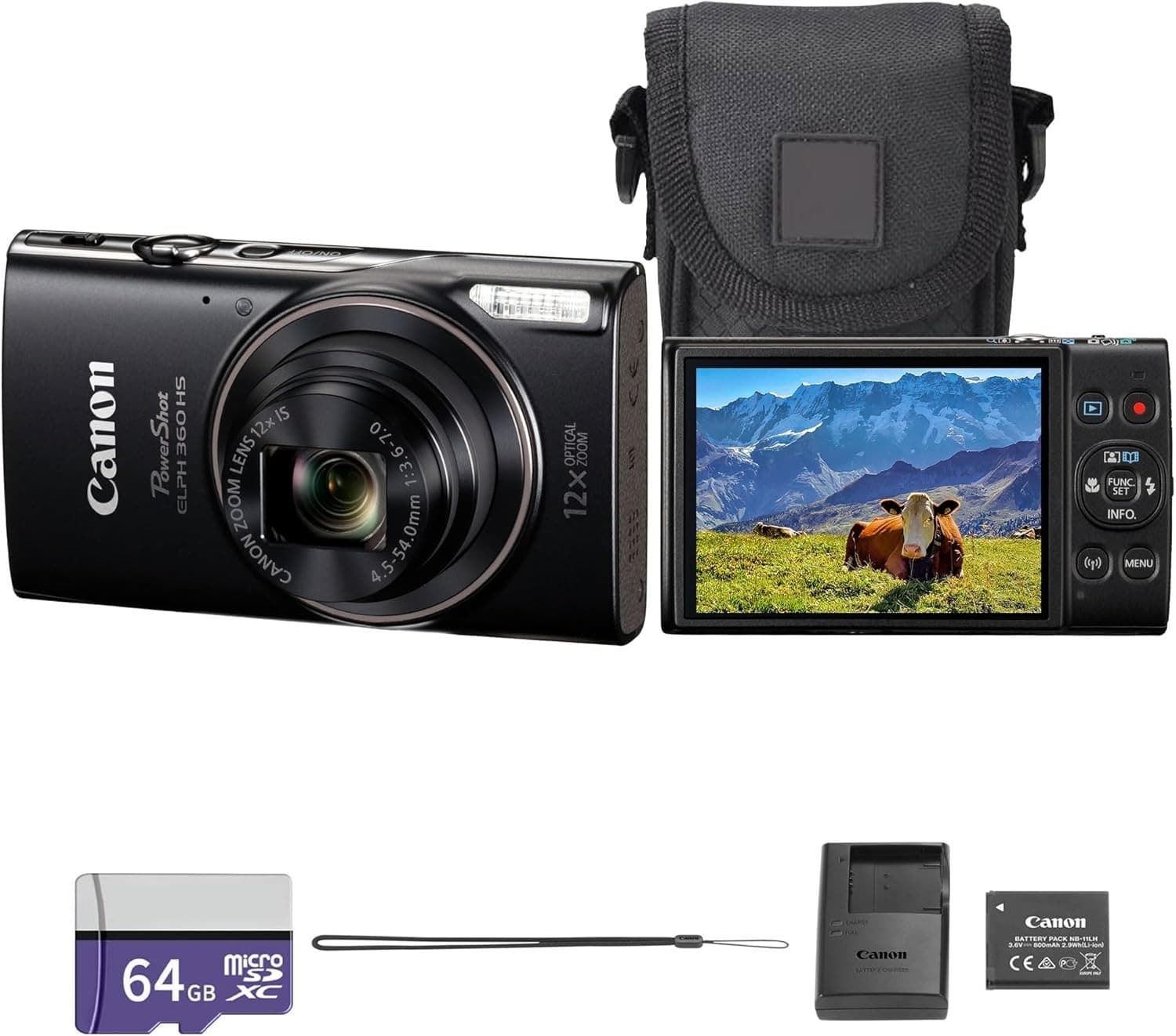 Canon PowerShot ELPH 360 HS A Digital Camera (Black) | 20.2MP CMOS Sensor, 12x O - Image 1