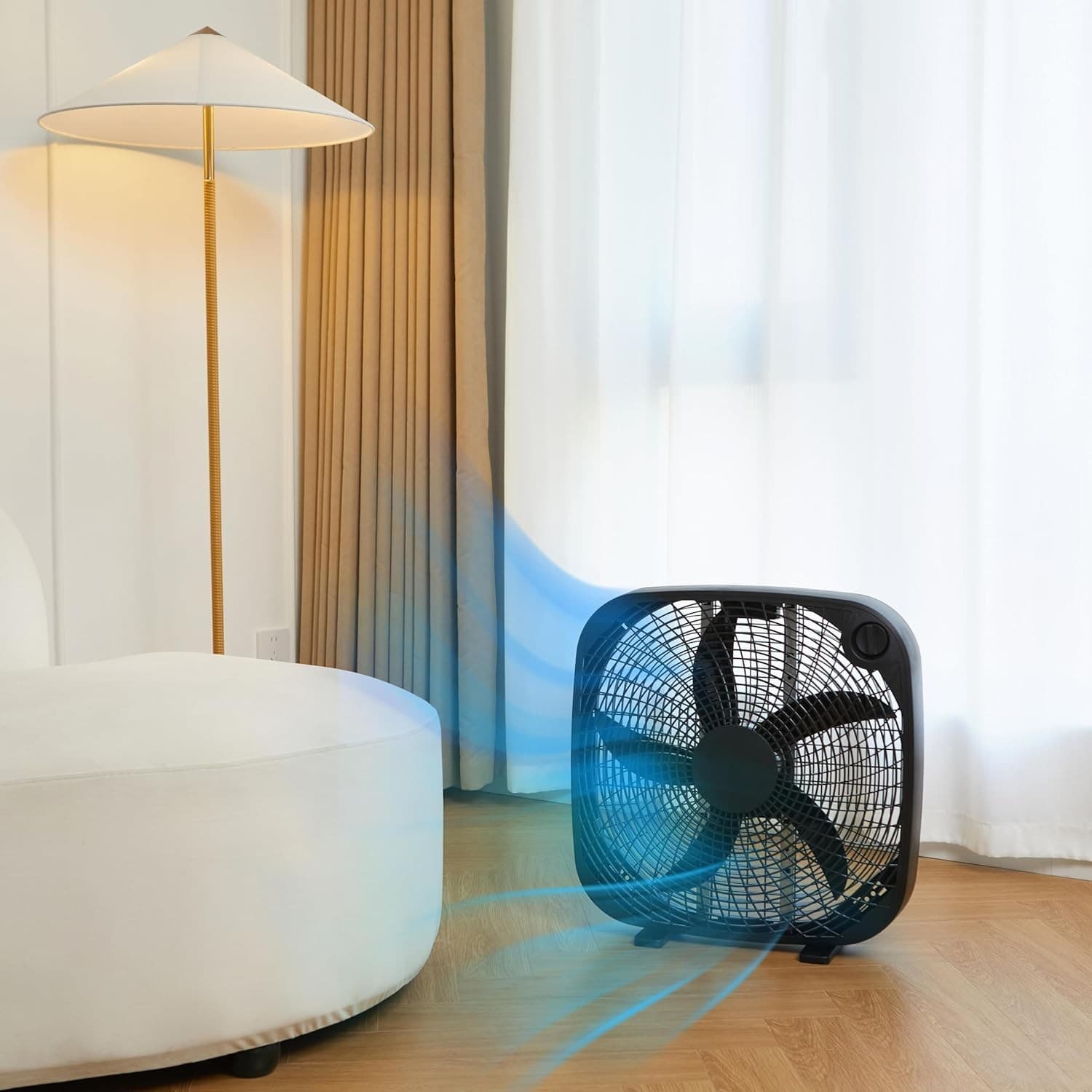 Basics 3-Speed Box Fan for Bedroom, Portable with Carry Handle, Powerful - Thumbnail 5