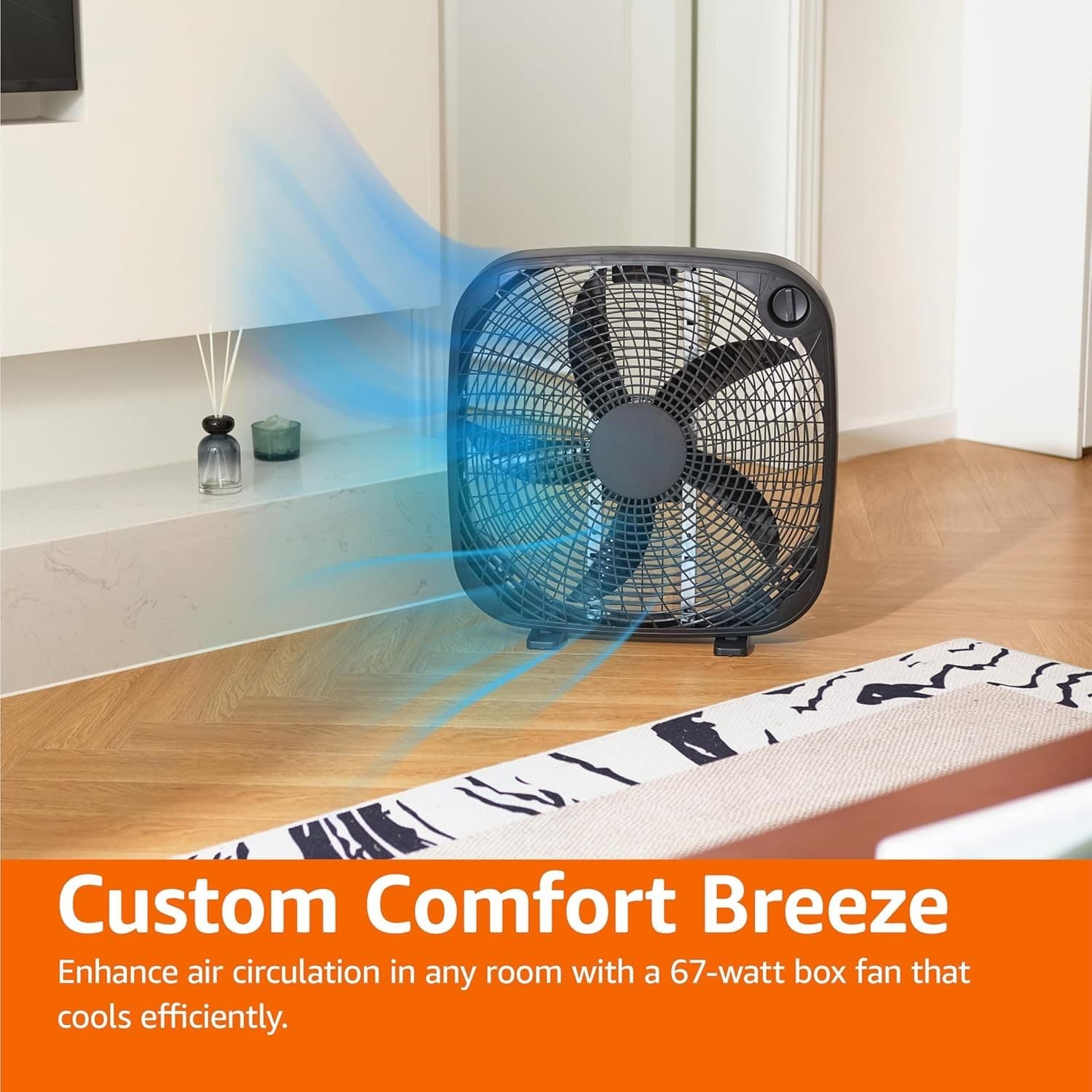 Basics 3-Speed Box Fan for Bedroom, Portable with Carry Handle, Powerful - Thumbnail 4