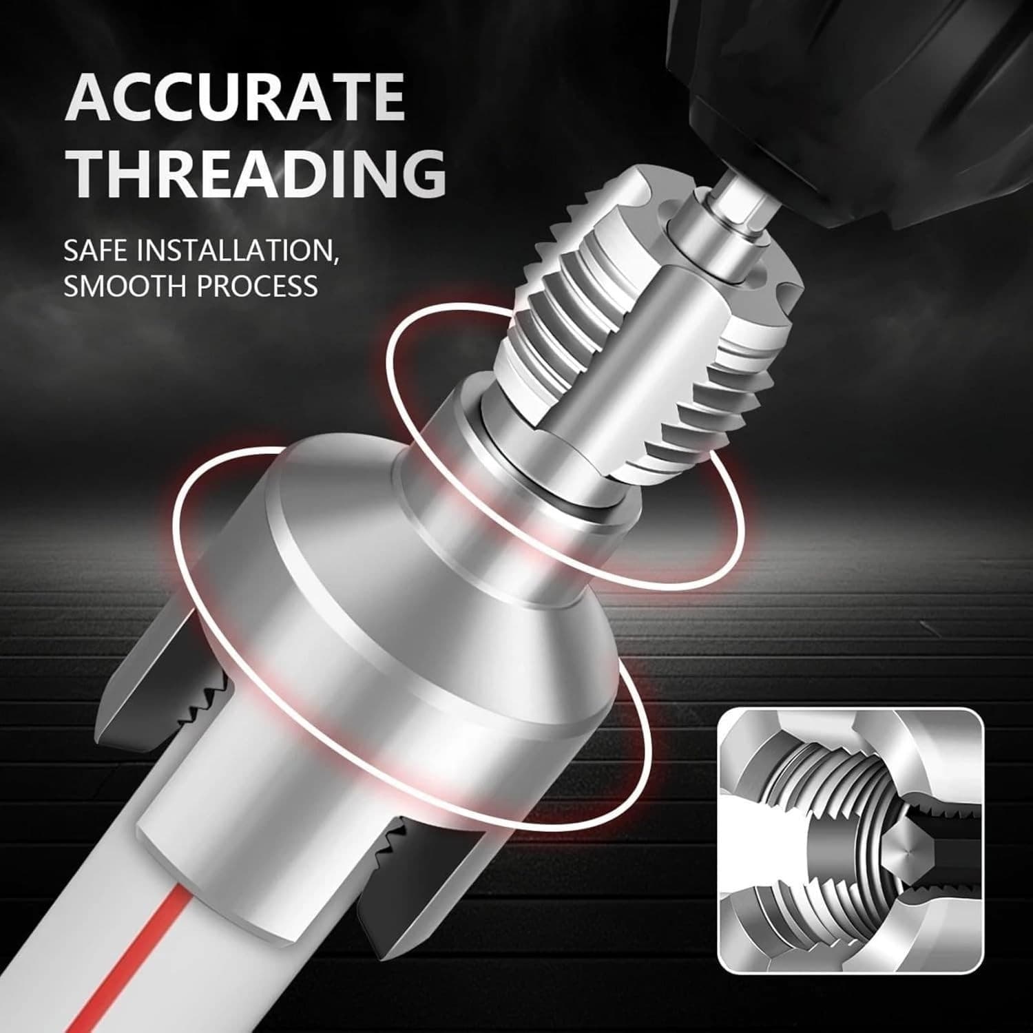 Integrated Pipe Threading Tool, 1/2“ And 3/4” Drill Compatible Dual-Function Pvc - Thumbnail 4