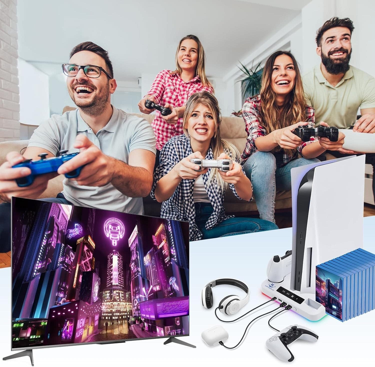 PS5 Cooling Station with Dual Controller Charger, Headset Holder, 3 USB & USB-C - Thumbnail 7
