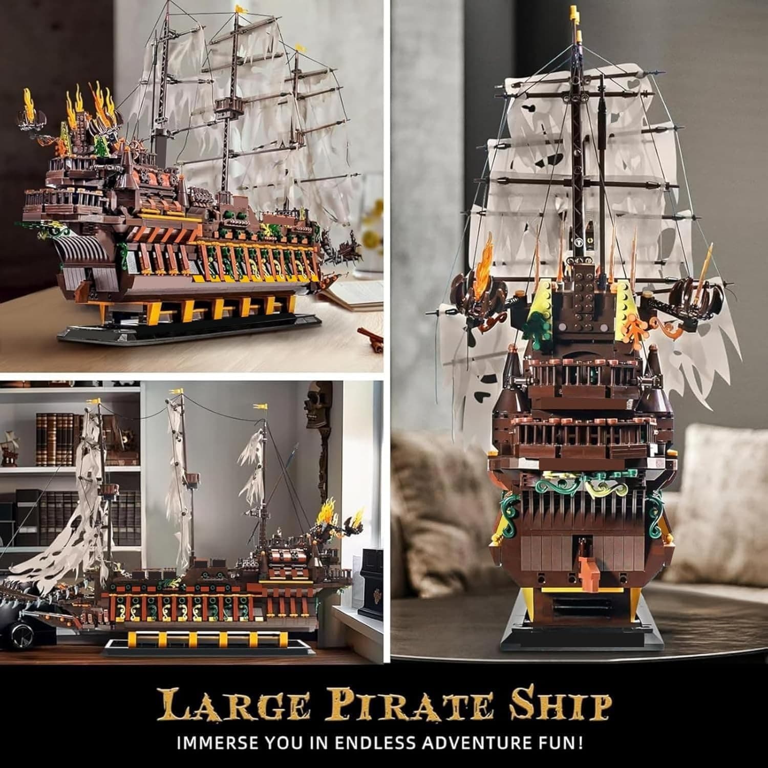 Mould King Large Pirates Ship Model Building Blocks Kits, MOC Dutchman Building - Thumbnail 4