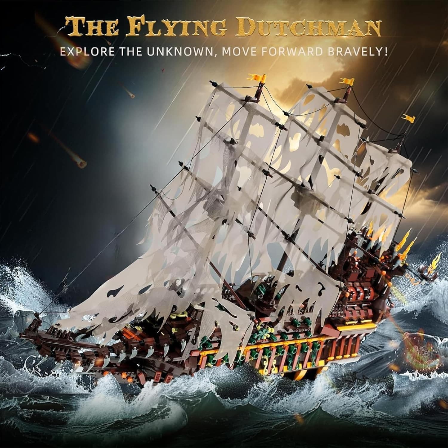 Mould King Large Pirates Ship Model Building Blocks Kits, MOC Dutchman Building - Thumbnail 3