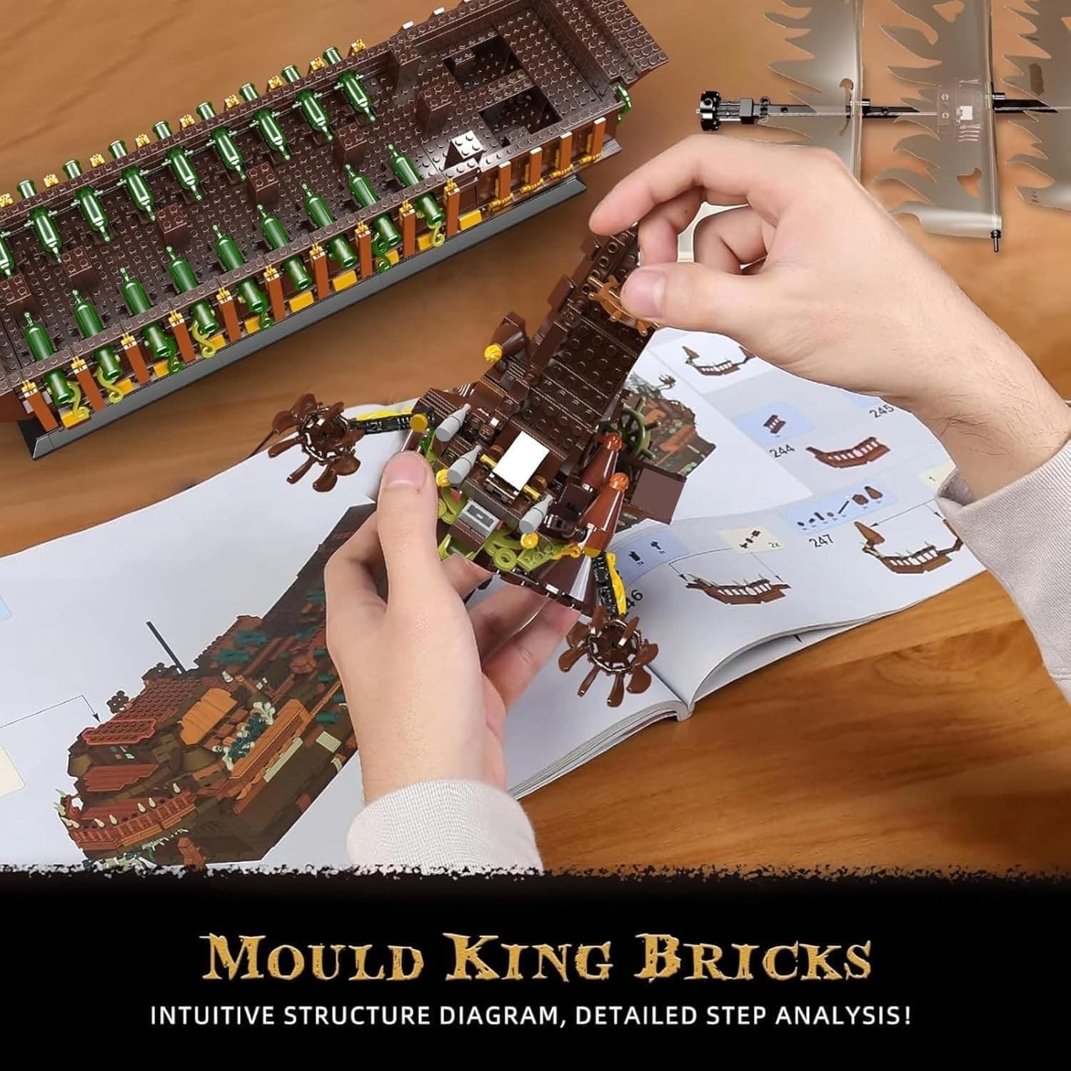 Mould King Large Pirates Ship Model Building Blocks Kits, MOC Dutchman Building - Thumbnail 6