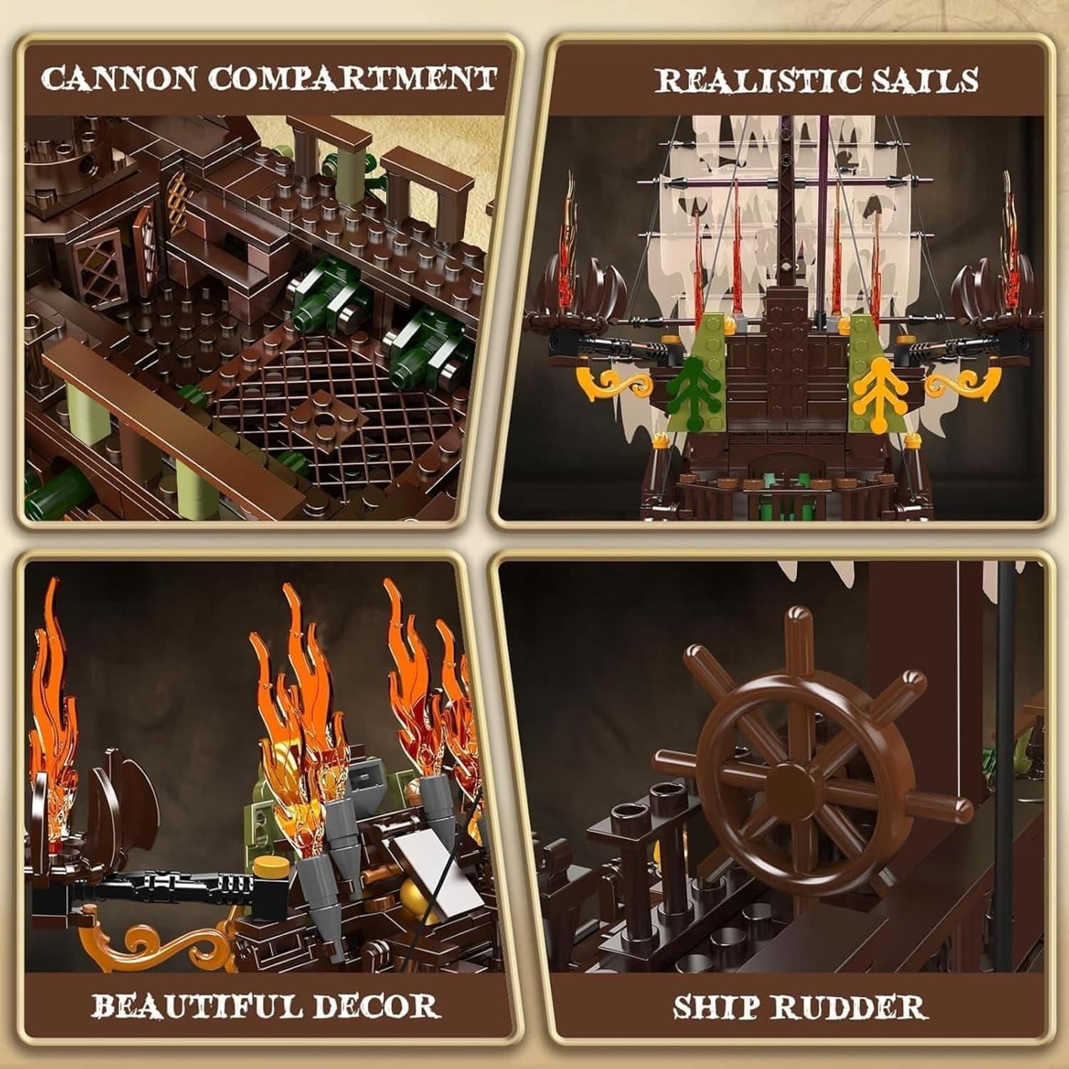 Mould King Large Pirates Ship Model Building Blocks Kits, MOC Dutchman Building - Thumbnail 5