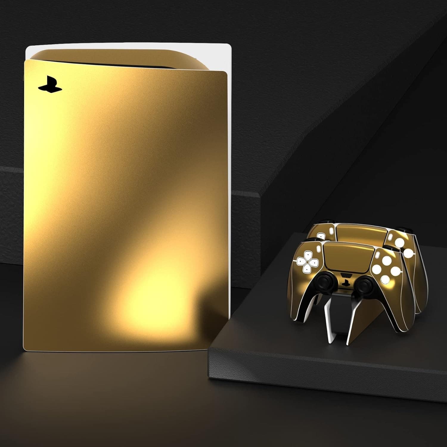 PlayVital Chrome Gold Glossy Full Set Skin Decal for ps5 Console Disc Edition, S - Thumbnail 9