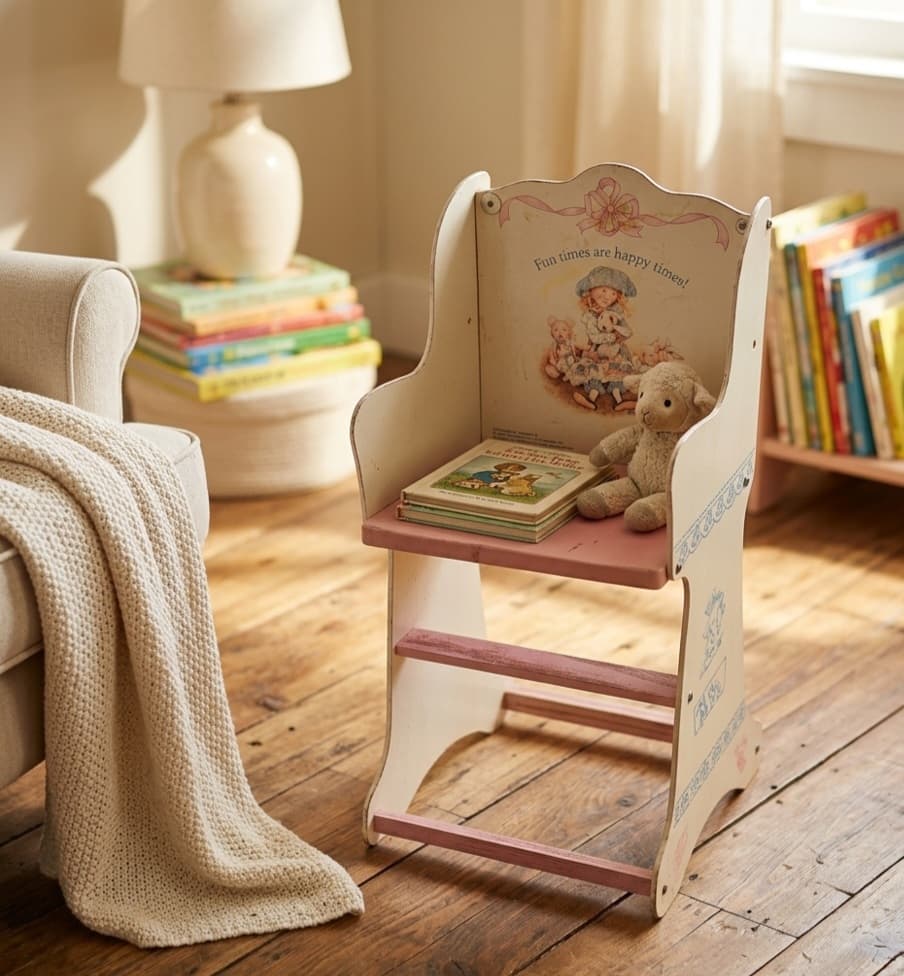 Vintage Enesco Child's Wooden Chair with Shelf - Thumbnail 2