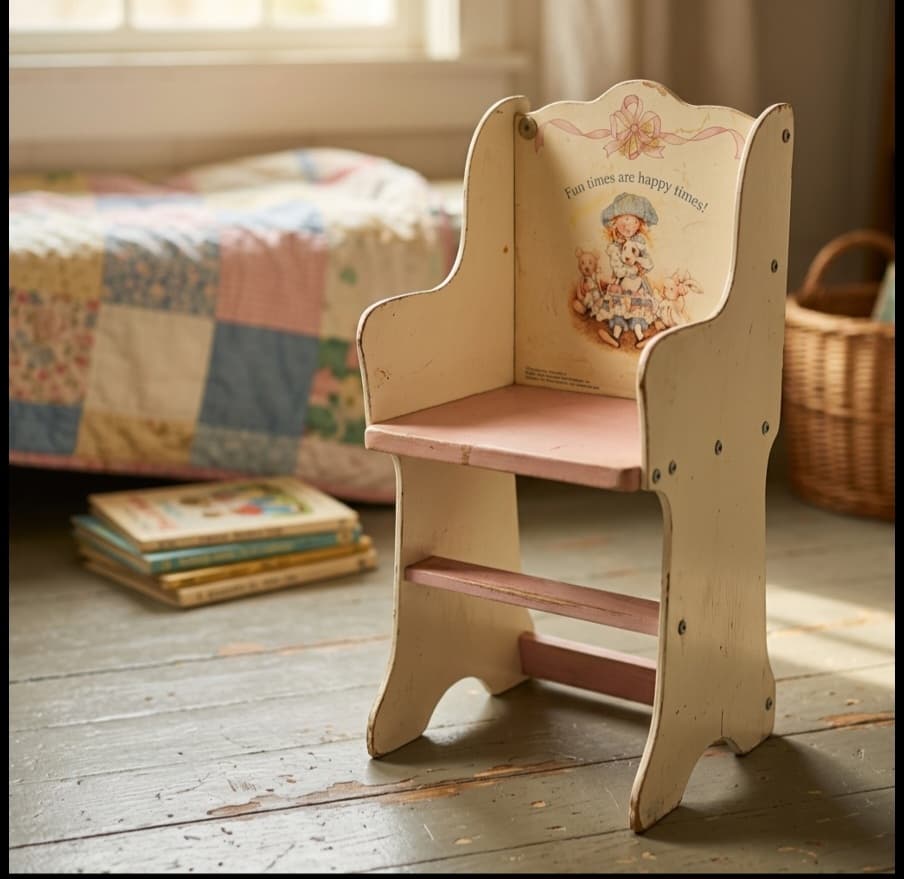 Vintage Enesco Child's Wooden Chair with Shelf - Thumbnail 3