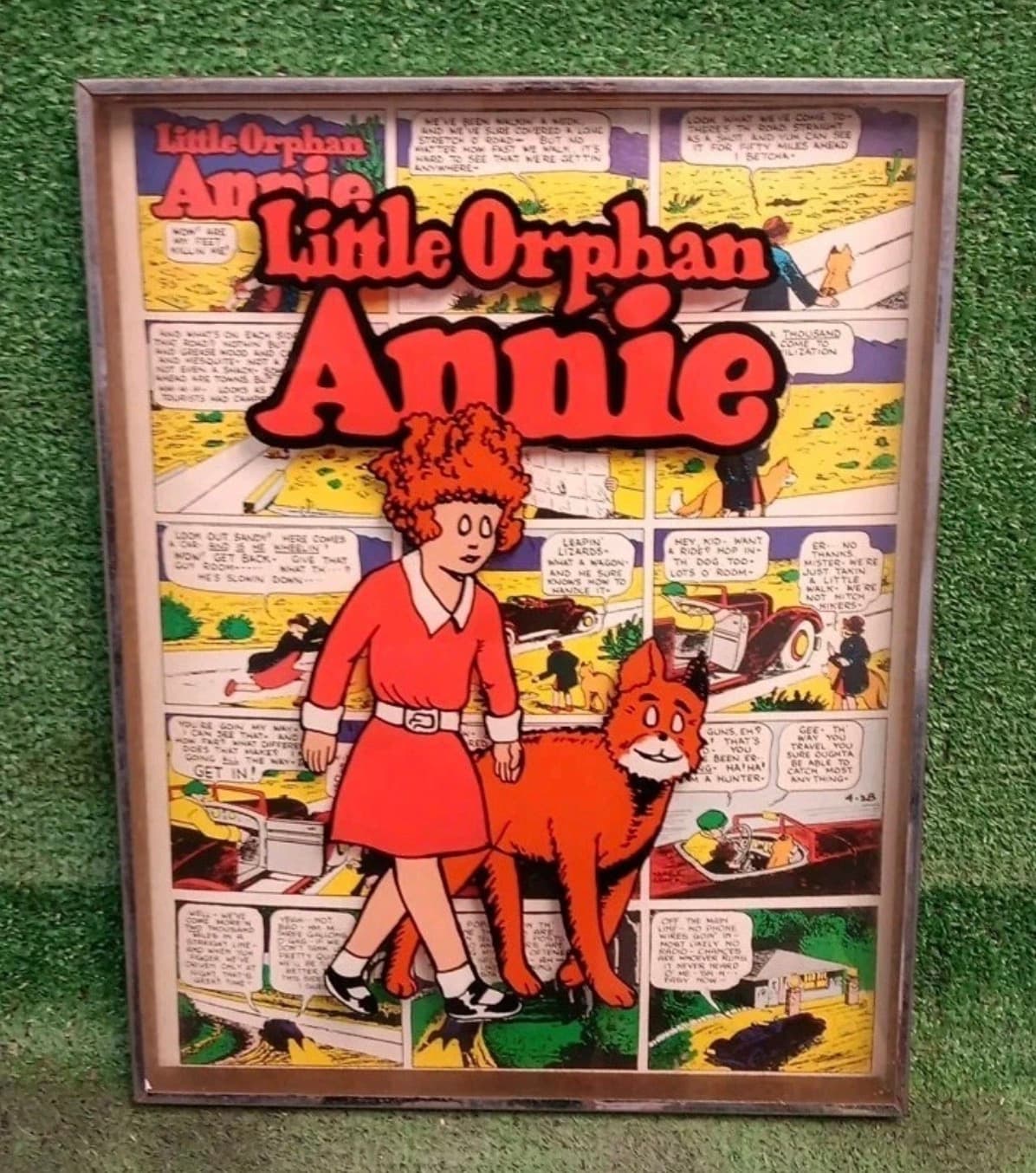 Vintage Little Orphan Annie Painting On Glass Comic Strip, Approx 18"x14" - Image 1