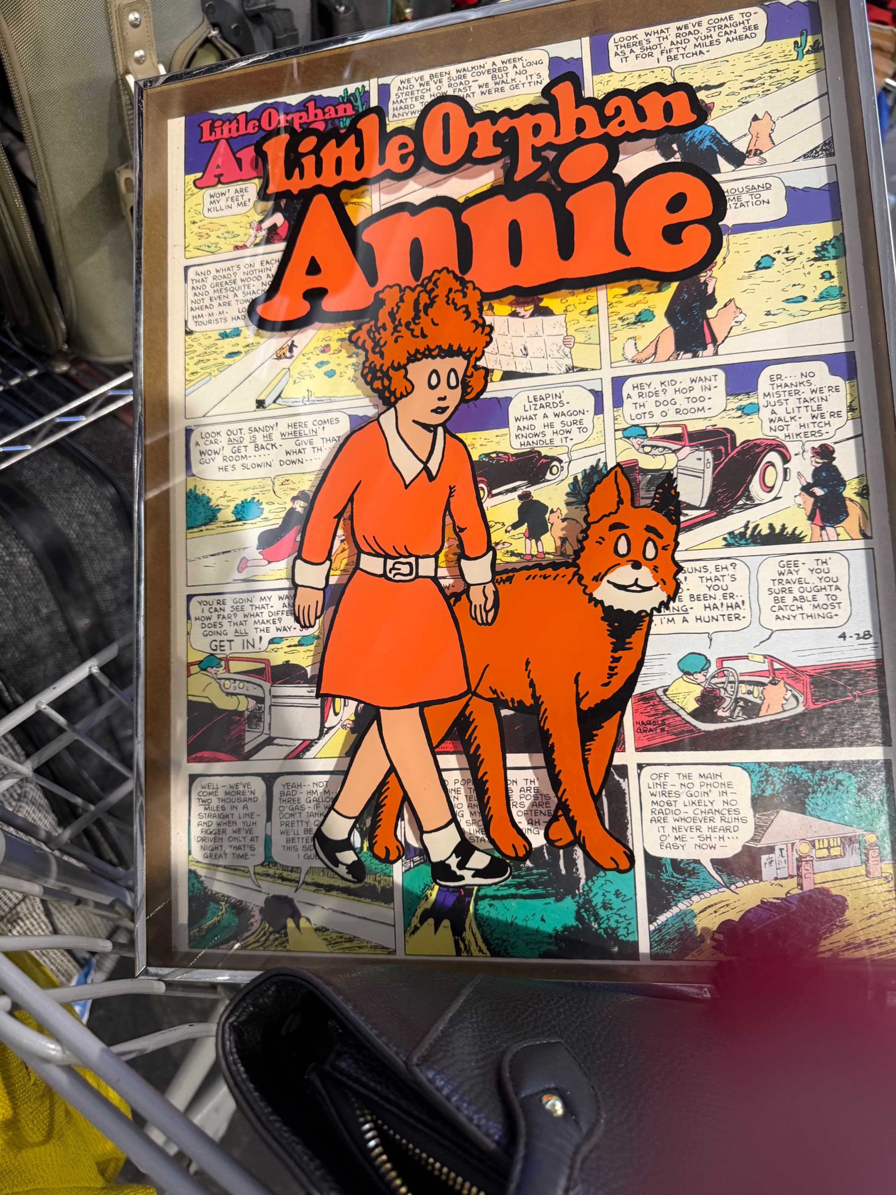 Vintage Little Orphan Annie Painting On Glass Comic Strip, Approx 18"x14" - Thumbnail 2