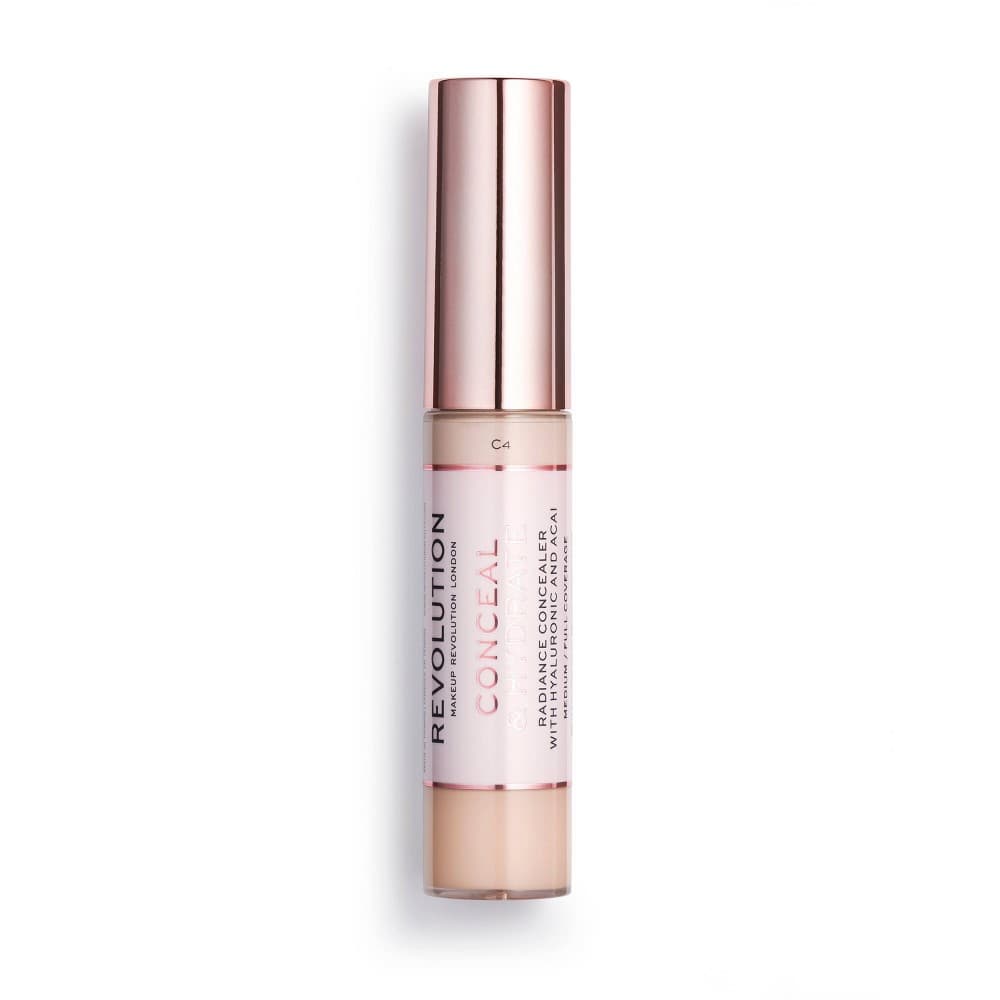 Makeup Revolution Conceal and Hydrate Concealer  Infused with Hyaluronic Acid  Dewy Finish  C4 for Light Skin Tones  Vegan and Cruelty-Free  0.45 Fl.o - Image 1