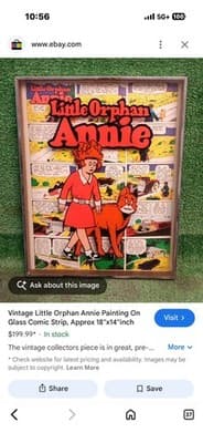 Vintage Little Orphan Annie Painting On Glass Comic Strip, Approx 18"x14"inch - Image 1