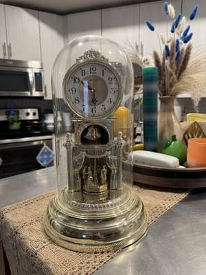 Vintage Japan Glass Dome Rhythm Quarts Anniversary Clock With Dancing Couples - Image 1