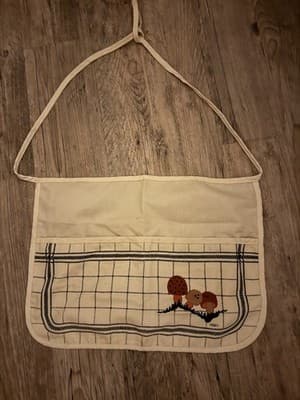 Vintage 70s Retro Hippie Mod Mushroom Veggies Terry Cloth Half Apron - Image 1
