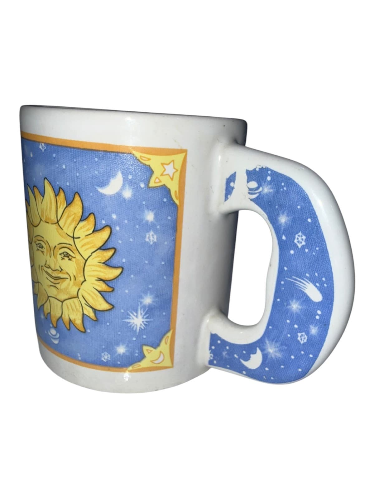 Vintage Celestial Sun Face Mug - Gold Star Moon Planet Galaxy Ceramic - Thumbnail 2