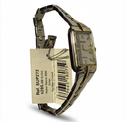 Seiko Solar SUP272 Women's Two-Tone Gold Silver Rectangular Watch NEW - Thumbnail 2