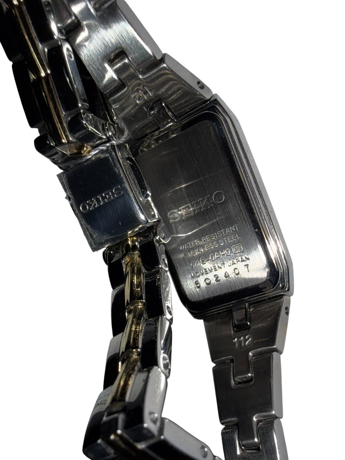 Seiko Solar SUP272 Women's Two-Tone Gold Silver Rectangular Watch NEW - Thumbnail 10