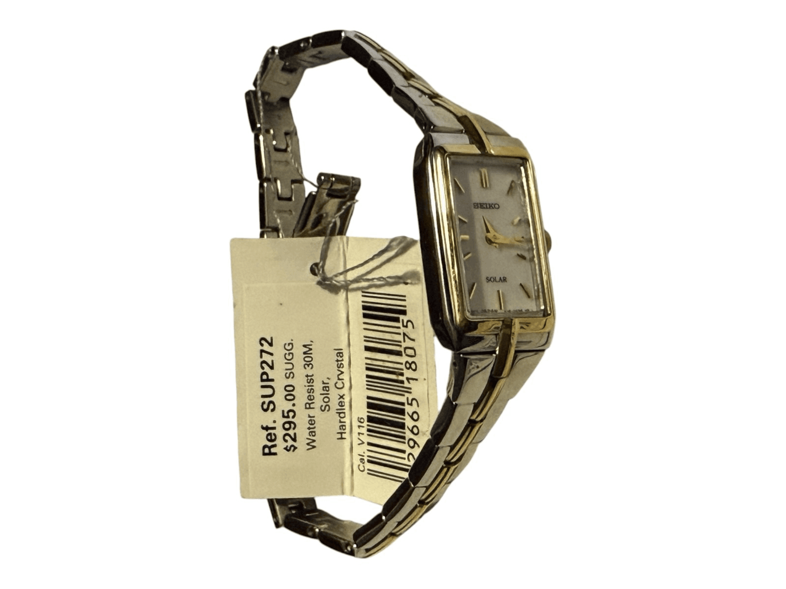 Seiko Solar SUP272 Women's Two-Tone Gold Silver Rectangular Watch NEW - Thumbnail 4