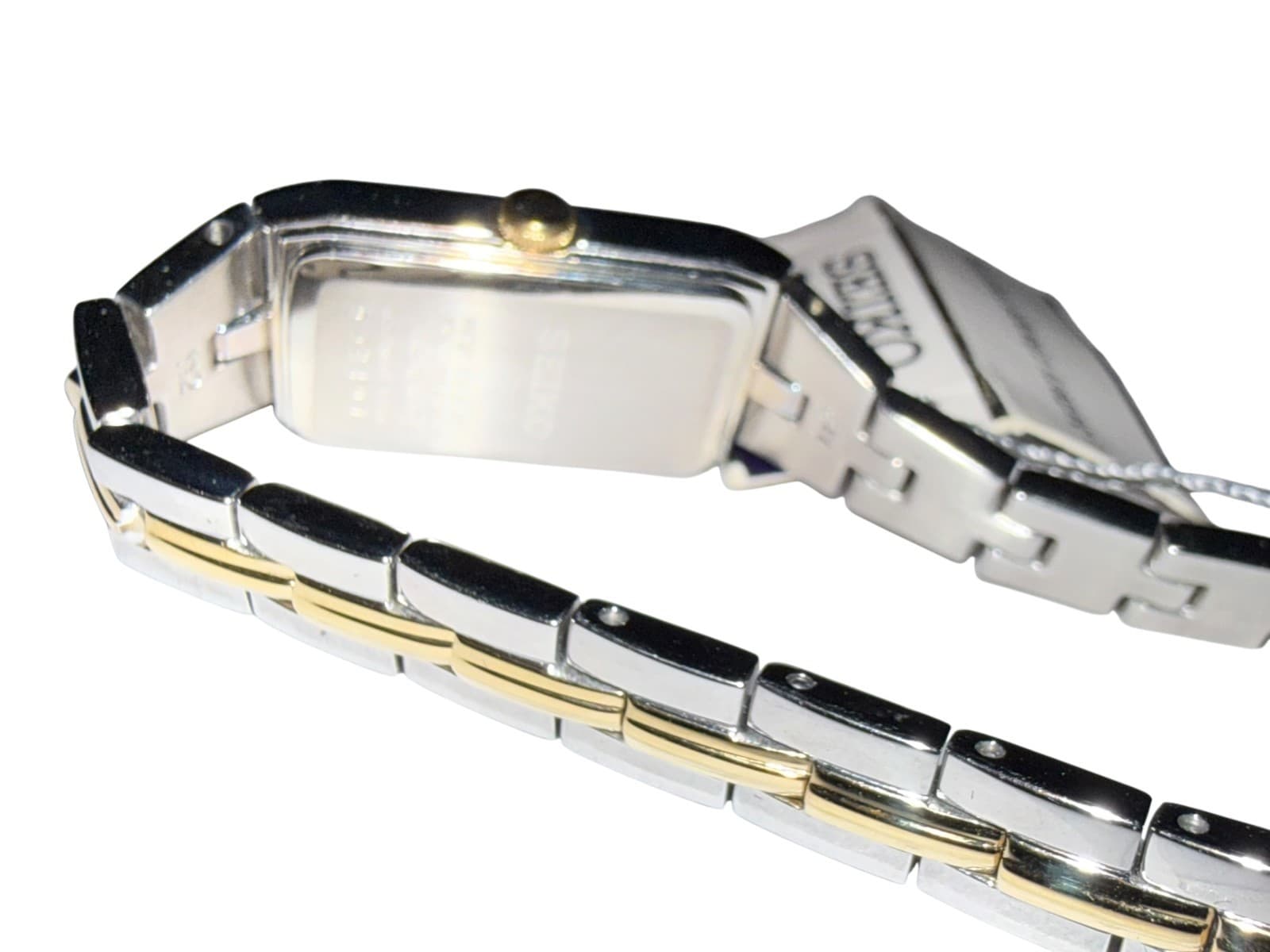Seiko Solar SUP272 Women's Two-Tone Gold Silver Rectangular Watch NEW - Thumbnail 9