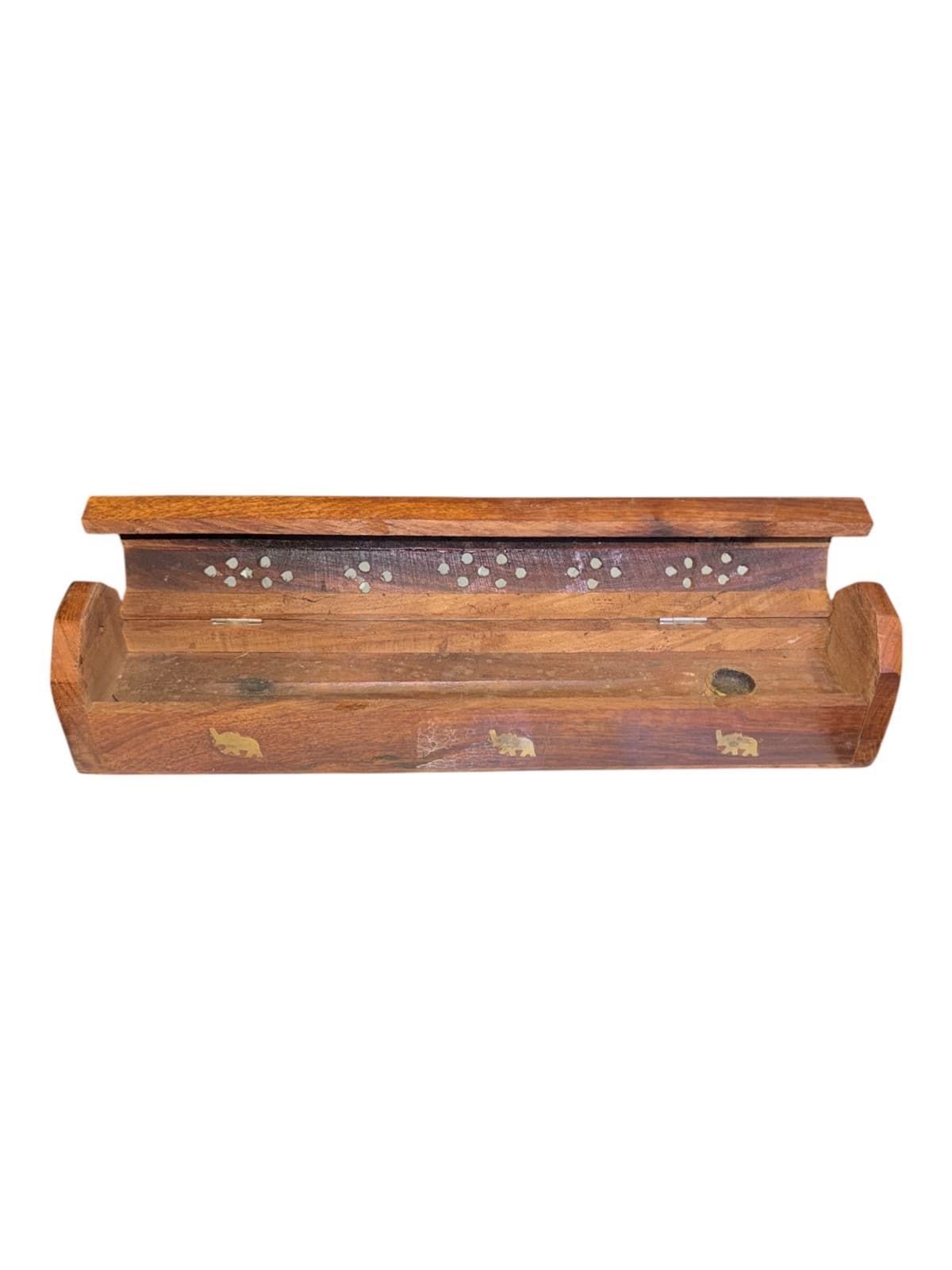 Vintage Wooden Incense Burner/Joss Sticks Storage Box Brown - Thumbnail 4