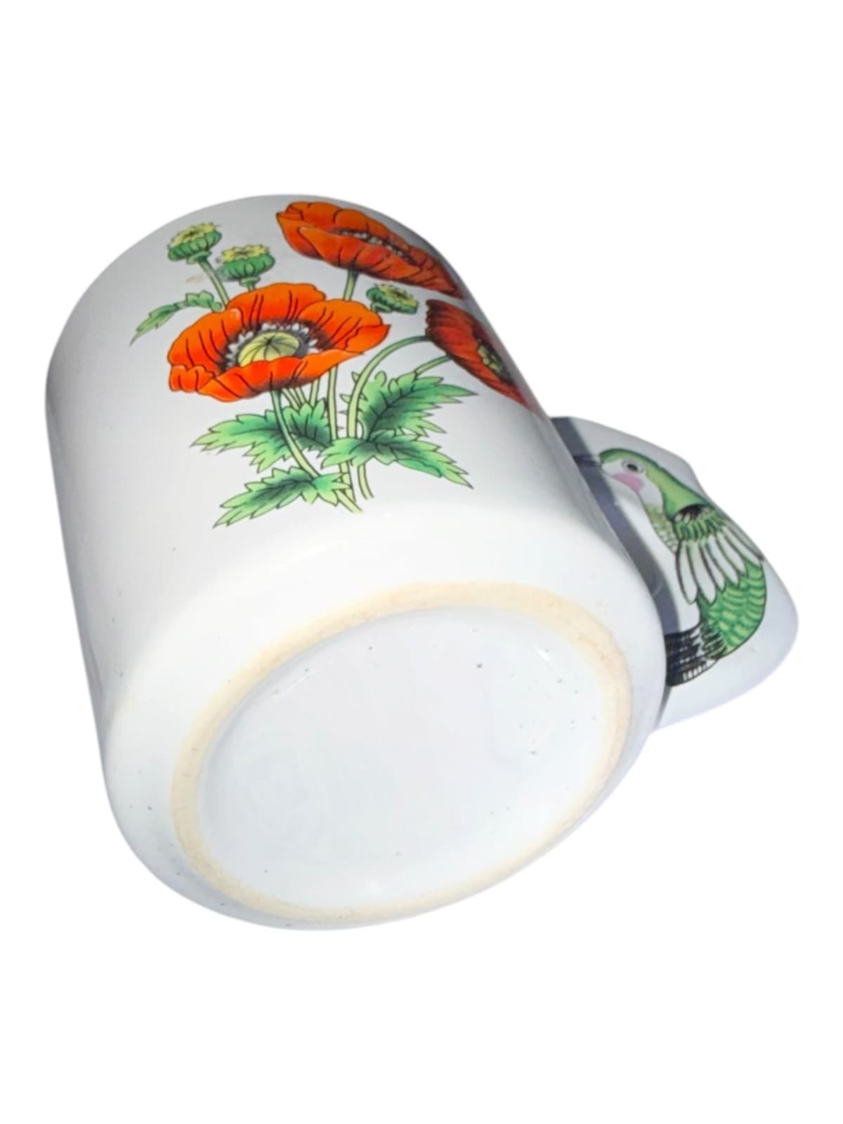 Vintage Orange Poppy Flowers and Green Hummingbird Ceramic Coffee Mug - Thumbnail 6