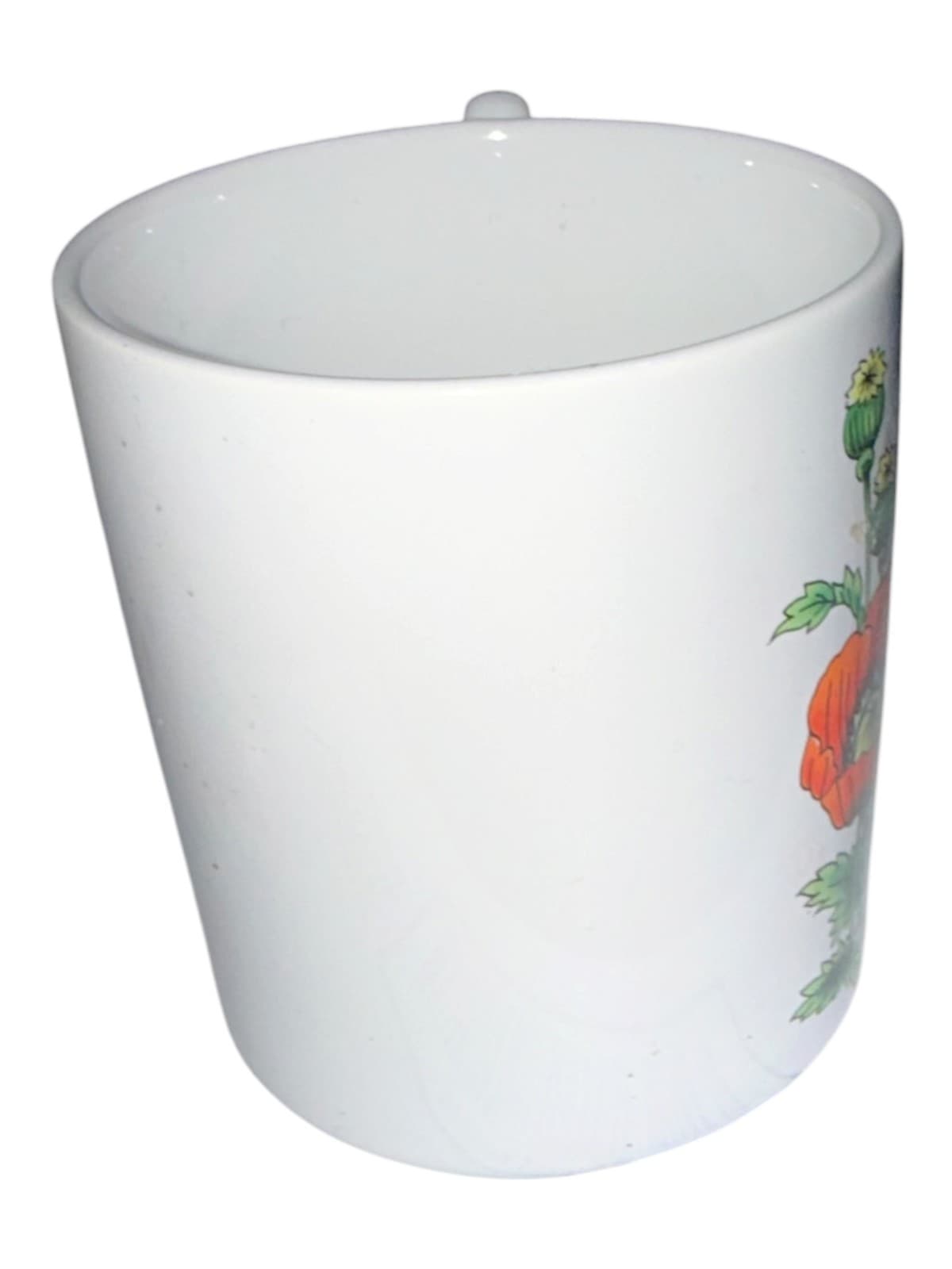 Vintage Orange Poppy Flowers and Green Hummingbird Ceramic Coffee Mug - Thumbnail 3