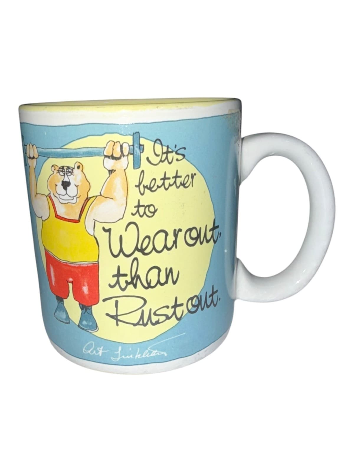 VTG 1988 Art Linkletter Enesco Coffee Mug - "Wear Out, Not Rust Out - Thumbnail 2
