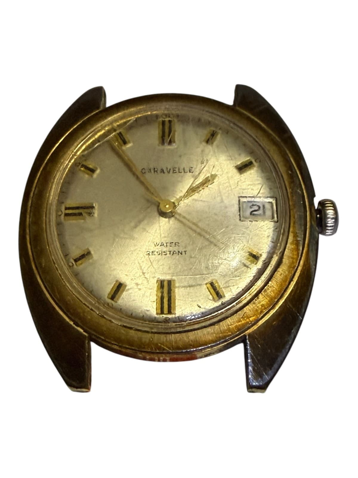 VTG Caravelle N4 Men's Gold Case Wristwatch with Date Indicator, Stainless