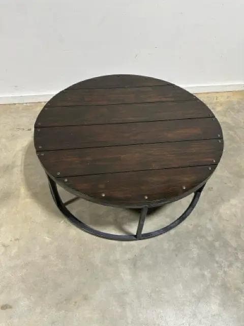 Black Iron Round Coffee Table with Wood Top - Thumbnail 2
