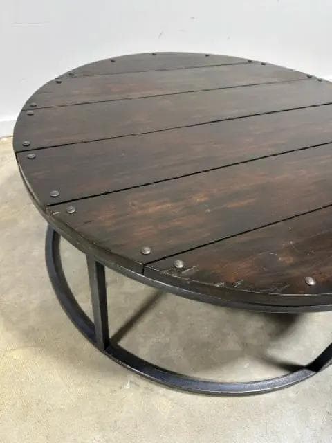 Black Iron Round Coffee Table with Wood Top - Thumbnail 3