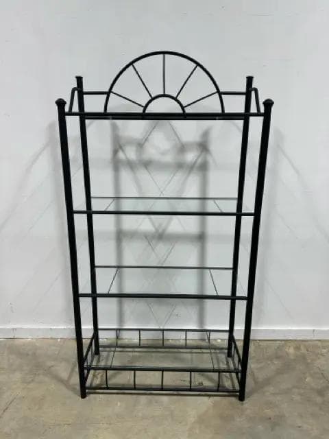 Black Metal Crescent Top Bakers Rack with Glass Shelves - Thumbnail 2