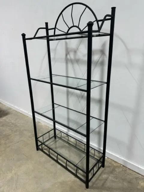 Black Metal Crescent Top Bakers Rack with Glass Shelves - Thumbnail 3