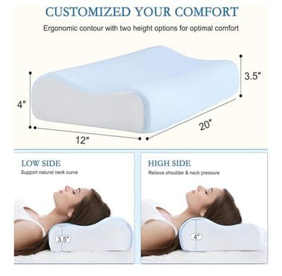Cooling Gel Memory Foam Standard Head Pillow Blue for Travel and Camping - Thumbnail 6