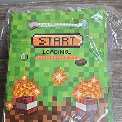Pixelated Video Game Party Bags Multicolor Paper Set for Kids 5-12 All Occasions