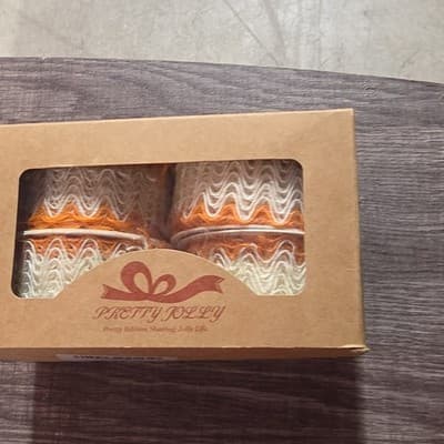 Pretty Jolly Orange White Fabric Wavy Decorative Napkin Rings Set of 4