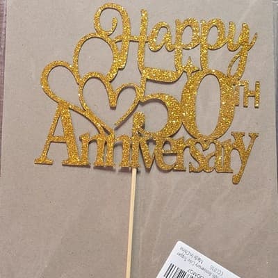 Gold Heart Design Reusable Foil Cake Topper for 50th Anniversary Celebration