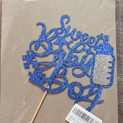 Blue Glitter Cake Topper Bottle Star Design for Baby Shower