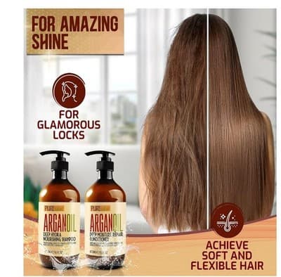 Pure Nature Lux Spa Argan Oil Shampoo & Conditioner Set - Sulfate Free Moroccan - Thumbnail 3