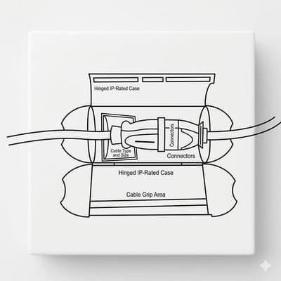 Calpalmy Extension Cord Safety Cover Hinged IP-Rated Case Cable Grip Area - Thumbnail 2