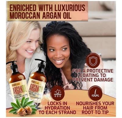 Pure Nature Lux Spa Argan Oil Shampoo & Conditioner Set - Sulfate Free Moroccan - Thumbnail 2