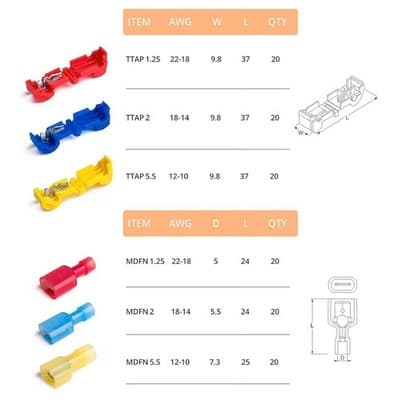 100PCS T-Tap Wire Connectors Kit Quick Splice Solderless Electrical Terminals 22 - Thumbnail 4