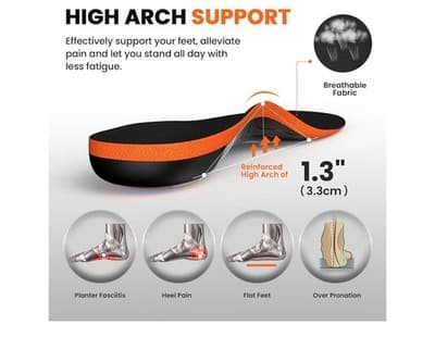 Work Boot Insoles Plantar Fasciitis - Welnove M: W 10-11.5 / M 9-10.5, Orange - Thumbnail 4