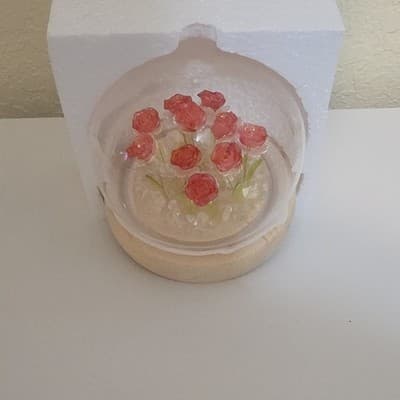 Glass Dome Music Box with Pink Roses Decorative Home Decor Collectible Gift